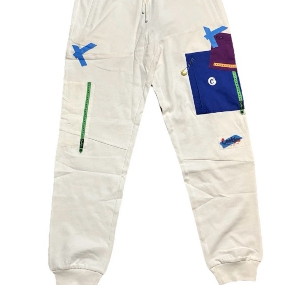 Cookies Men's Sweatpants Cream Cargo Pants Multicolor Pockets Cotton Sz M - Picture 3 of 16